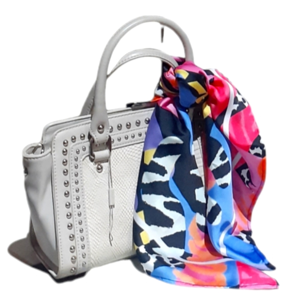 David Jones Paris Handbag White Stud Detail Fabric Lined Removable Strap